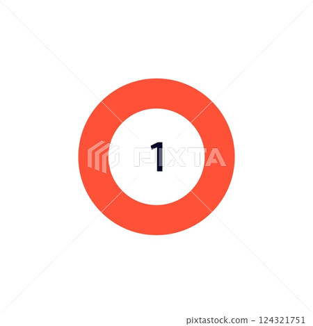 Red circle with number one at its center Red circle with number one at its center 124321751