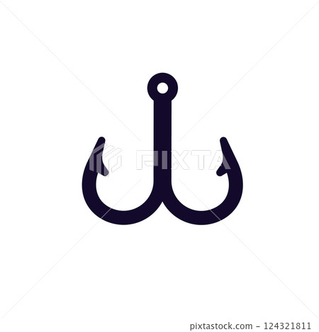 Simple fishing hook symbol in minimalist black and white design for easy recognition 124321811