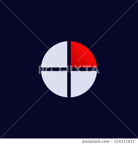 Circular graph icon with segmented quadrants and red highlighted section 124321835