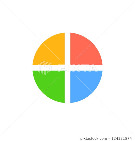 Colorful circular graphic with four distinct quadrants in various bright primary hues Colorful circular graphic with four distinct quadrants in various bright primary hues 124321874