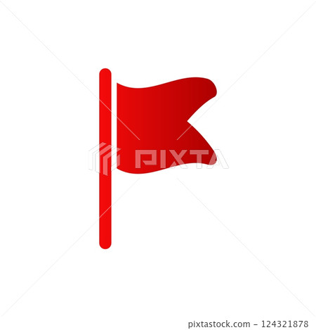 Bright red flag on pole standing upright with wave effect for warning or decoration 124321878