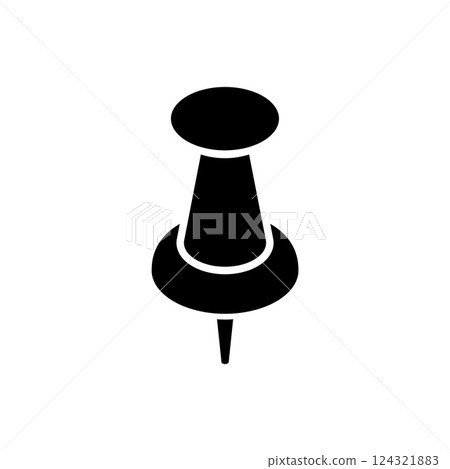 Black pushpin icon with simple design and sharp point for office or classroom use Black pushpin icon with simple design and sharp point for office or classroom use 124321883