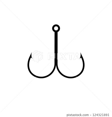 Double fishing hook with sharp metallic barbs for efficient bait attachment and secure catch Double fishing hook with sharp metallic barbs for efficient bait attachment and secure catch 124321891