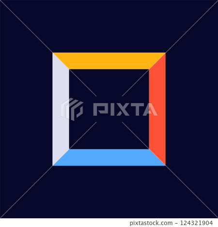 Colorful square frame with yellow, red, blue, and gray sides in simple geometric design Colorful square frame with yellow, red, blue, and gray sides in simple geometric design 124321904