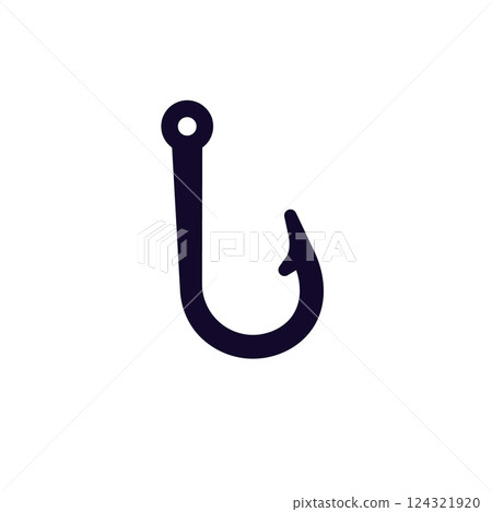 Simple black fishing hook with rounded eye for catching fish in lakes and rivers Simple black fishing hook with rounded eye for catching fish in lakes and rivers 124321920