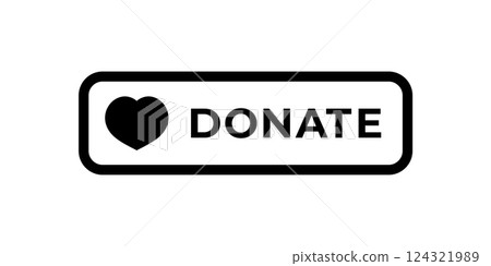 Black heart and donate text inside a rectangle Black heart and donate text inside a rectangle 124321989