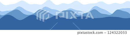 Abstract blue mountain landscape with overlapping wavy hills 124322033