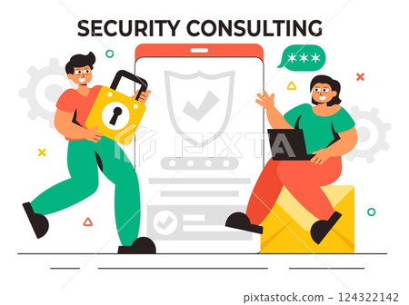 Security Consulting Illustration Featuring Information Technology and Ethical Hackers Conducting Testing, Development, and Cybersecurity Consulting 124322142