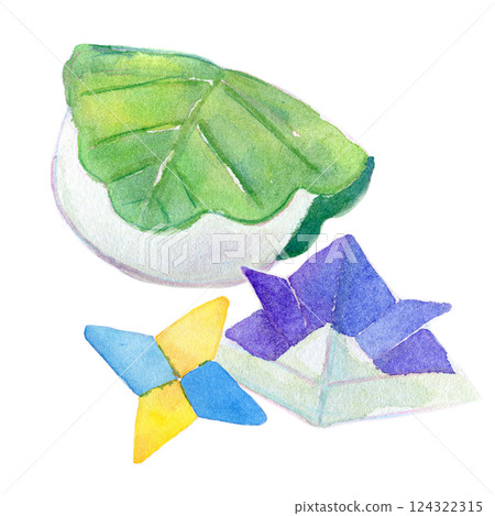 Watercolor illustration: Kashiwamochi and origami helmet - Image of May Watercolor illustration: Kashiwamochi and origami helmet - Image of May 124322315