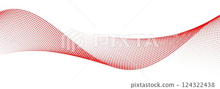 Red dotted wave line pattern. Halftone undulate net background. Abstract flowing particle lattice wallpaper. Vector curved dash gradient element for poser, banner, presentation, booklet, brochure Red dotted wave line pattern. Halftone undulate net background. Abstract flowing particle lattice wallpaper. Vector curved dash gradient element for poser, banner, presentation, booklet, brochure 124322438