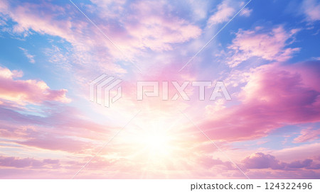 vibrant sunrise with pastel clouds and sun rays 124322496