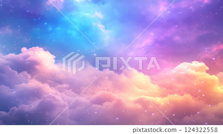 dreamy pastel sky with colorful clouds and stars dreamy pastel sky with colorful clouds and stars 124322558