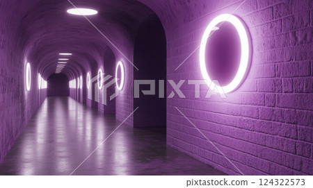 Futuristic tunnel with glowing neon lights 124322573