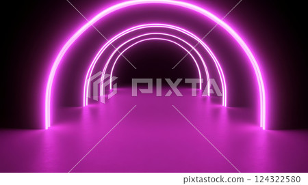 Neon arches create futuristic glowing tunnel 124322580