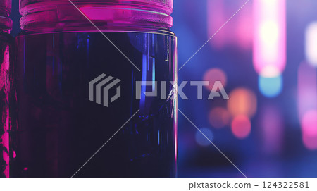 Neon lights reflecting on futuristic surface 124322581