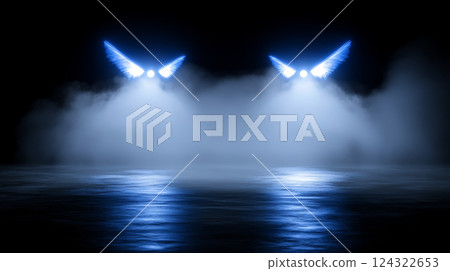Mysterious neon lights with foggy atmosphere Mysterious neon lights with foggy atmosphere 124322653