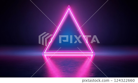 Neon triangle glowing in dark futuristic space 124322660