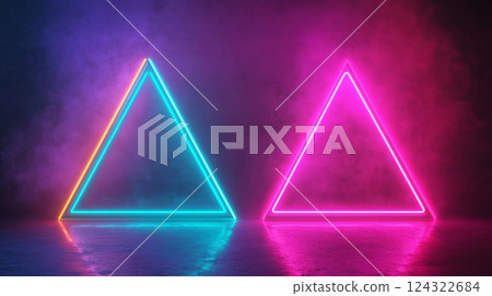Neon triangles with vibrant colors in misty atmosphere 124322684