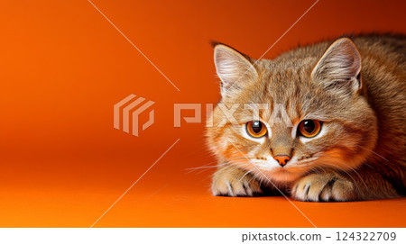 Cute cat on orange background Cute cat on orange background 124322709