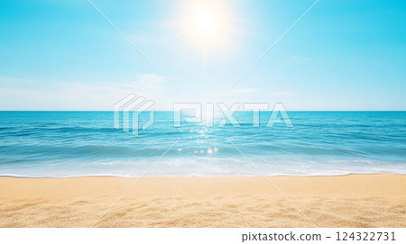Sunny beach with clear blue water and sky 124322731