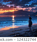 夕陽下看海的女孩 124322744