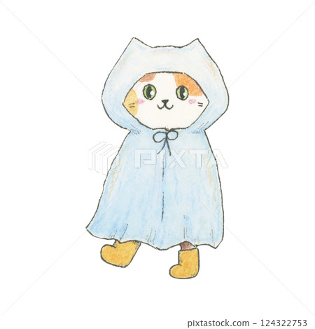 Watercolor illustration of a cat wearing a raincoat Watercolor illustration of a cat wearing a raincoat 124322753
