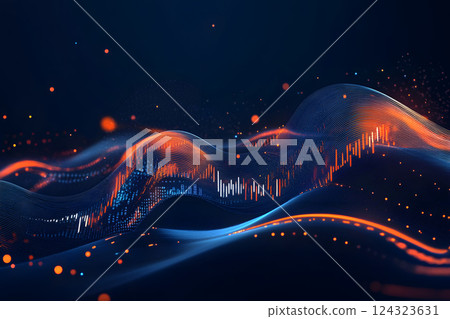 Visualization of light waves and data flows symbolizing the future of finance 124323631