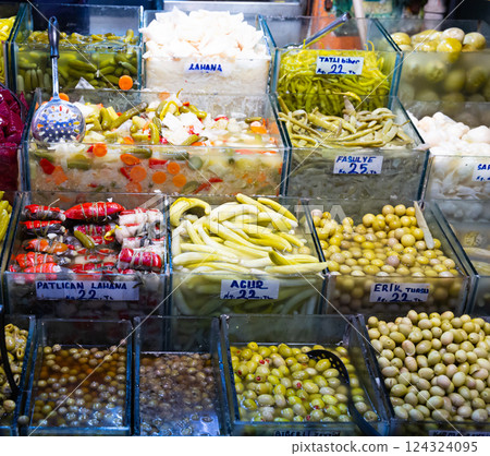 Pickled vegetables marinades at the turkish market 124324095