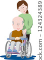 坐在輪椅上的老人和虛弱的支持者 124324389