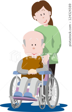 坐在輪椅上的老人和虛弱的支持者 124324389