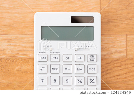 木地板墊子和計算器 124324549