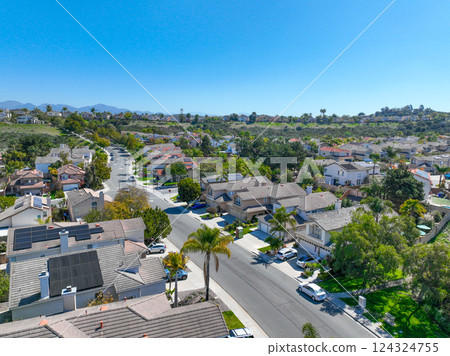 Aerial view houses in Scripps and Poway in San Diego, South California, USA 124324755