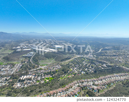 Aerial view houses in Scripps and Poway in San Diego, South California, USA 124324770