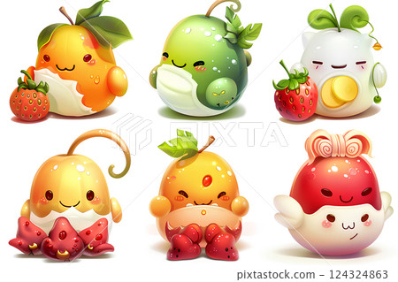 可愛的水果圖標 124324863