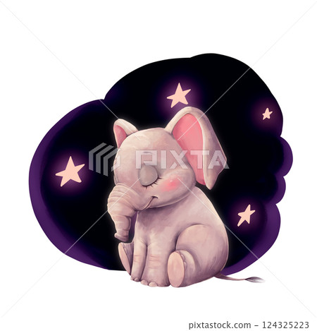 Cute little sleeping elephant, hand-drawn animal illustration. Cute little sleeping elephant, hand-drawn animal illustration. 124325223