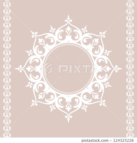 Decorative frame Elegant vector element for design in Eastern style, place for text. Floral beige and white border. Lace illustration for invitations and greeting cards 124325226