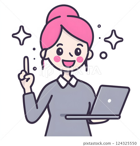 Smiling woman illustration. Design for business scenes explaining and proposing 124325550