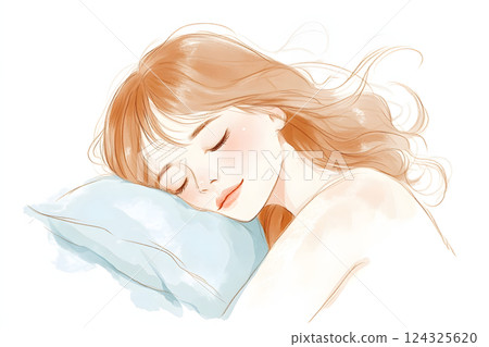 圖：一位美麗女人在睡覺。寧靜睡眠和柔和燈光的場景 124325620
