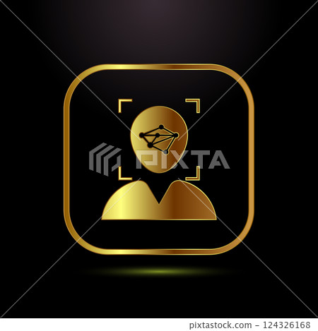 Face recognition icon design illustration, Face scanning sign, biometric icon in gold color style 124326168