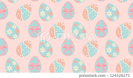 Easter eggs seamless pattern. Colorful pastel painting eggs background. Easter eggs seamless pattern. Colorful pastel painting eggs background. 124326271