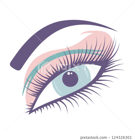 Female eye with eyebrow, eyelashes and shadows. Cartoon flat illustration. Female eye with eyebrow, eyelashes and shadows. Cartoon flat illustration. 124326301