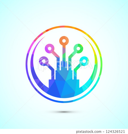 Fiber optic cable icon design illustration. Electric wire sign, digital internet, low poly style 124326521