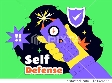 Self Defense Vector Illustration Featuring Various Types of Protective Equipment Against Danger or Threat in a Flat Style Cartoon Background 124326556