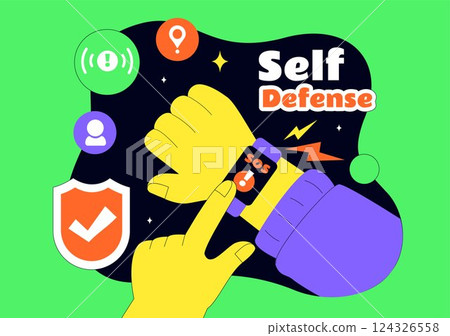 Self Defense Vector Illustration Featuring Various Types of Protective Equipment Against Danger or Threat in a Flat Style Cartoon Background 124326558