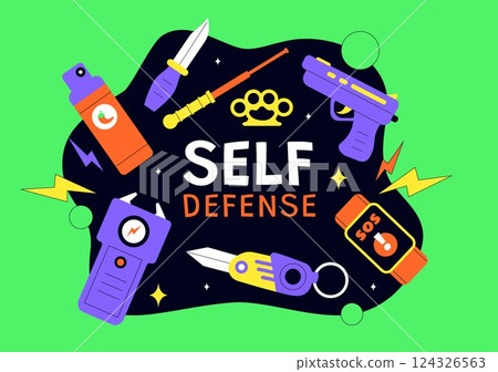 Self Defense Vector Illustration Featuring Various Types of Protective Equipment Against Danger or Threat in a Flat Style Cartoon Background Self Defense Vector Illustration Featuring Various Types of Protective Equipment Against Danger or Threat in a Flat Style Cartoon Background 124326563