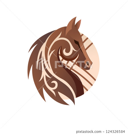 Elegant Kyrgyz horse logo illustration. Intricate ethnic pattern with nomadic heritage symbolism. Perfect for branding, emblems, and cultural artwork. 124326584