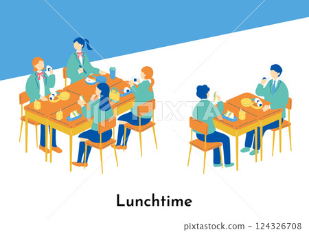 學生享用午餐 124326708