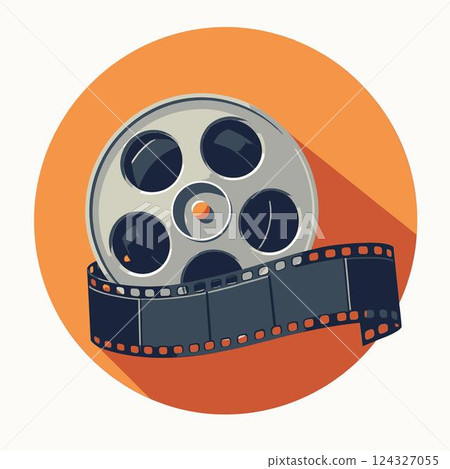 Film reel with a strip of film. 124327055