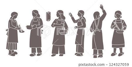Vector silhouette of a woman cooking in the kitchen 124327059