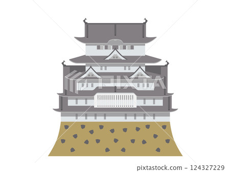 Japan's popular tourist destination, World Heritage Site, Himeji Castle, White Heron Castle flat design illustration on white background 124327229